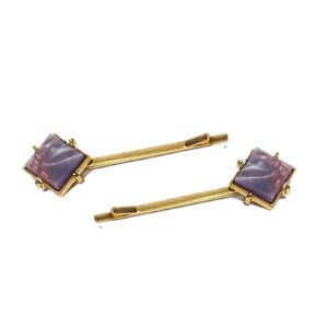 NEW - Anthropologie Boho Chic Purple Gemstone & Gold Bobby Pin Hair Jewelry Set